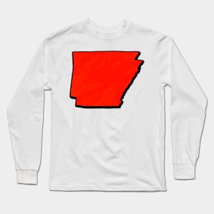 Bright Red Arkansas Outline Long Sleeve T-Shirt